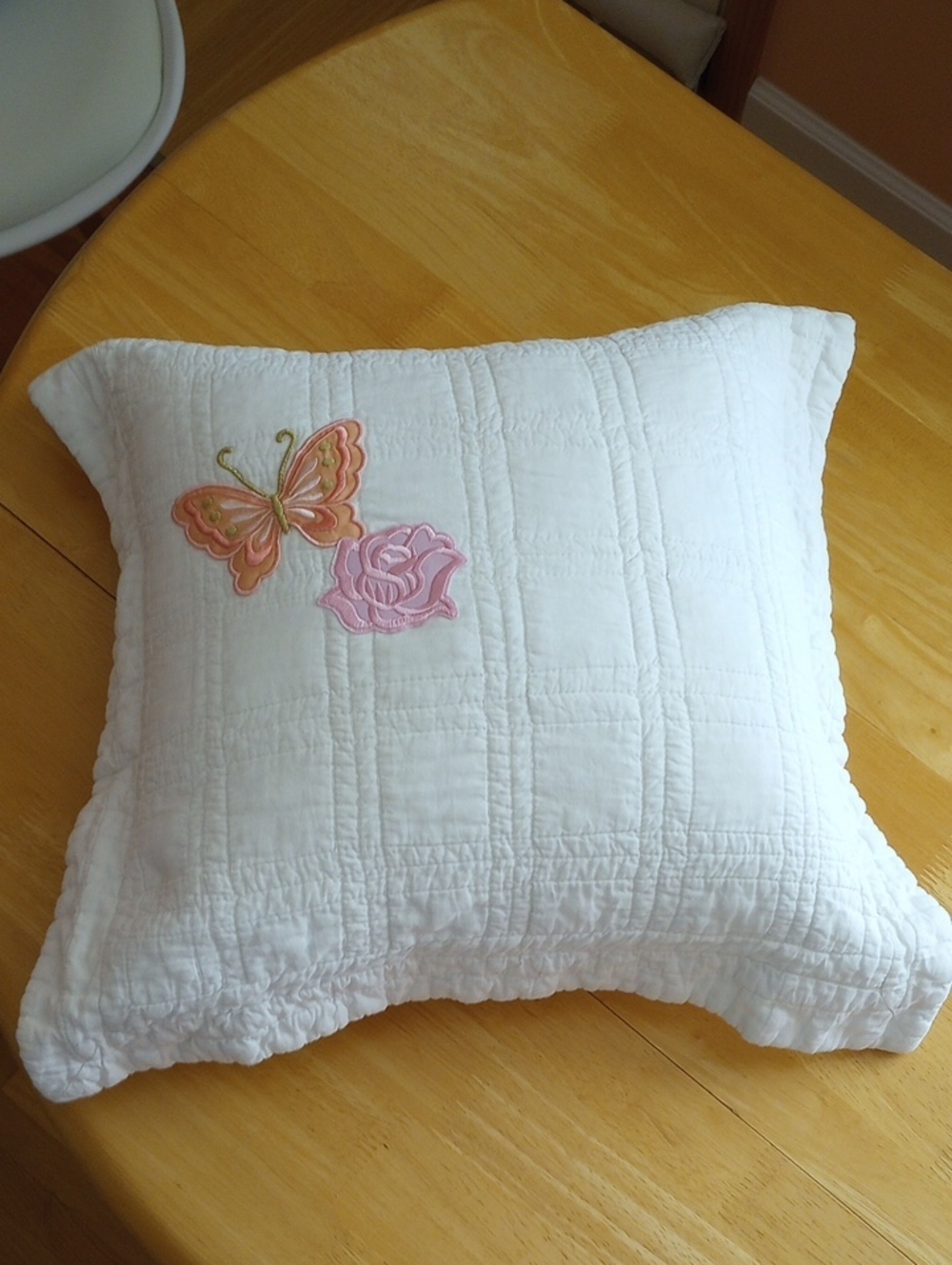 Target Cream Quilted Pillow with Pink Rose and Peach Butterfly Appliqués